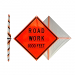 Roll Up Sign & Stand - 48 Inch Reflective Road Work 1000 Feet Roll Up Traffic Sign